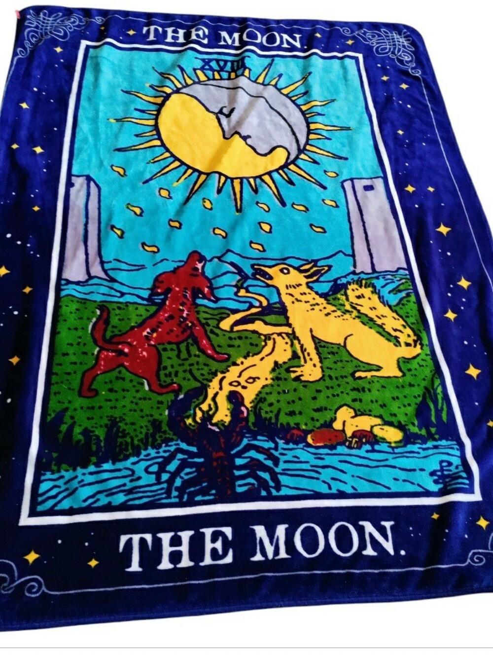 Spencer's Tarot Card Moon Sun Plush Blanket 60x80 Reversible Cozy Colorful Boho